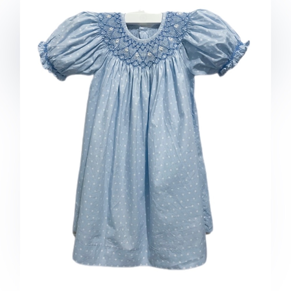 Blue Smocked Kids Dress